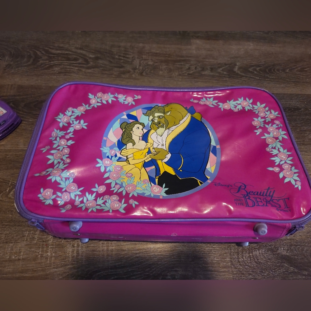 VINTAGE Disney Beauty and the Beast Pink Floral  TODDLER Suitcase